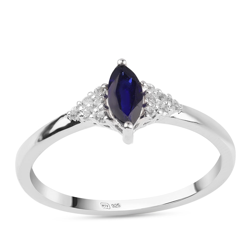 Inel din Argint 925 ( 1.77 grame ) cu Safir Albastru Australian și Topaz Alb 0.6 Carate