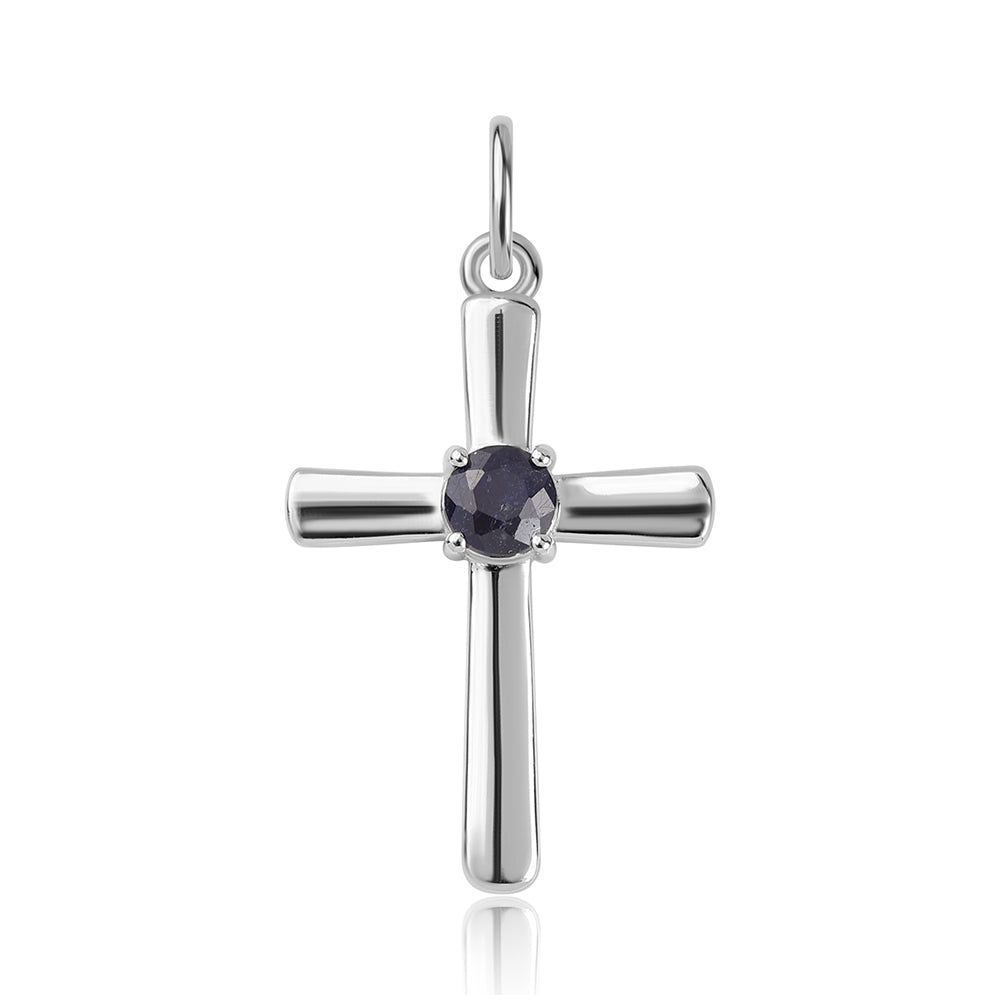 Cruce Pandantiv din Argint 925 ( 1.93 grame ) cu Safir Albastru Australian 0.8 Carate