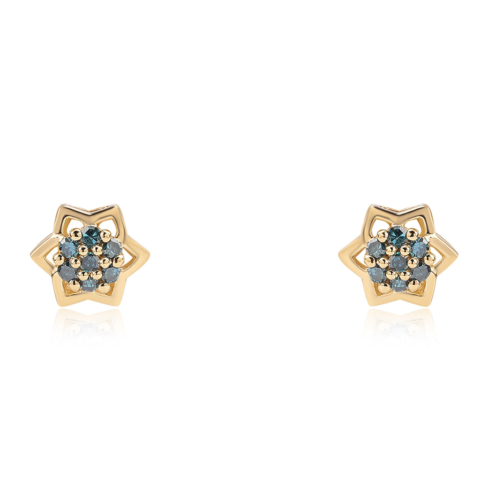 Cercei din Argint 925 Placat cu Aur ( 1.27 grame ) cu Diamant Albastru 0.14 Carate