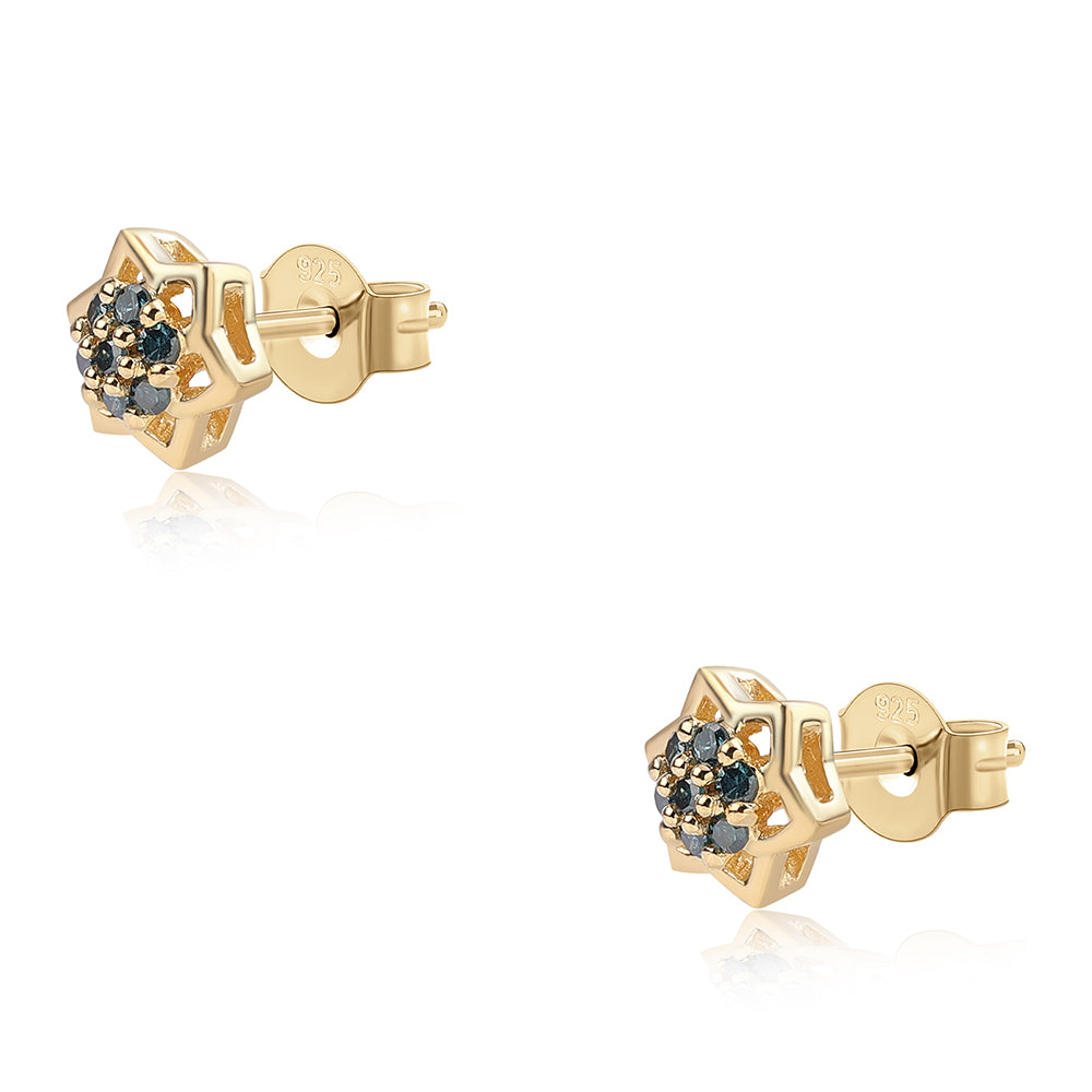 Cercei din Argint 925 Placat cu Aur ( 1.27 grame ) cu Diamant Albastru 0.14 Carate