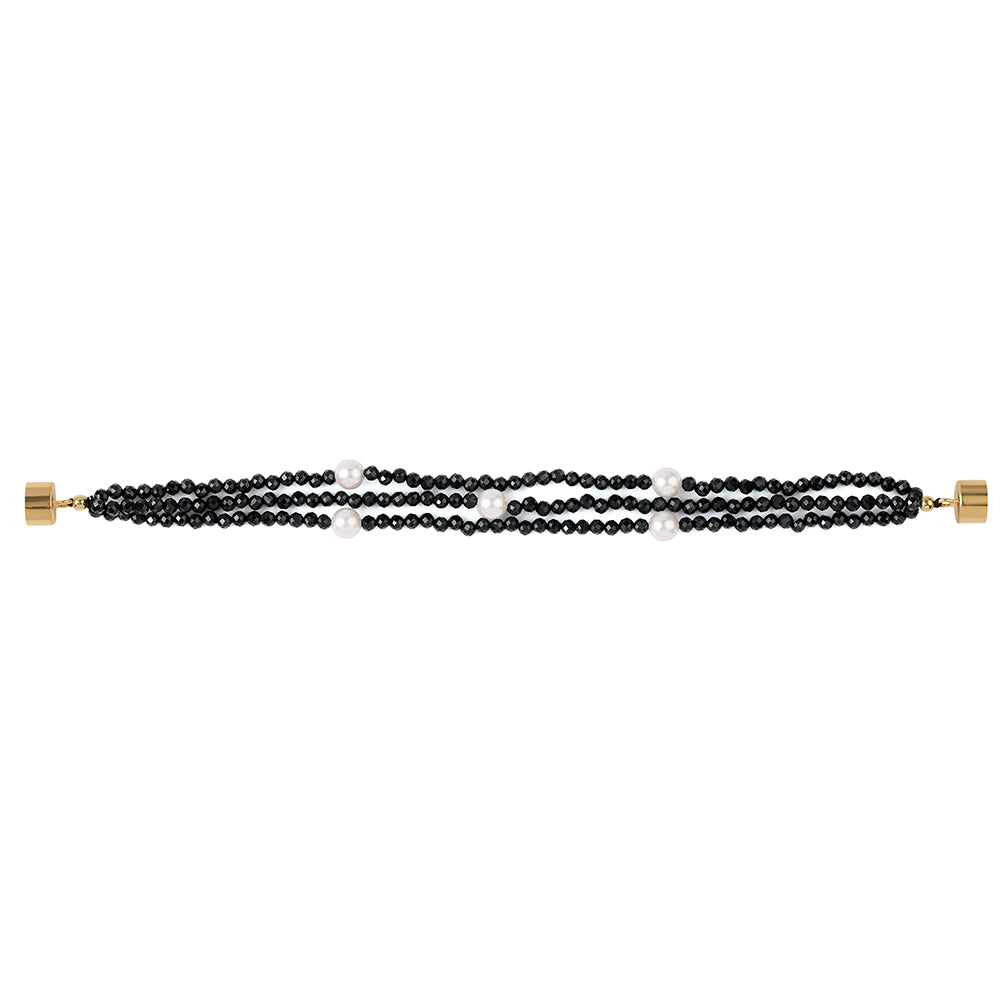 Brățară din Argint 925 Placat cu Aur ( 5.23 grame ) cu Spinel Negru și Perlă de Apă Dulce Albă 140 Carate