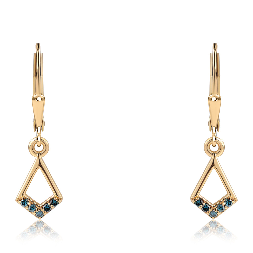 Cercei din Argint 925 Placat cu Aur ( 1.65 grame ) cu Diamant Albastru 0.1 Carate