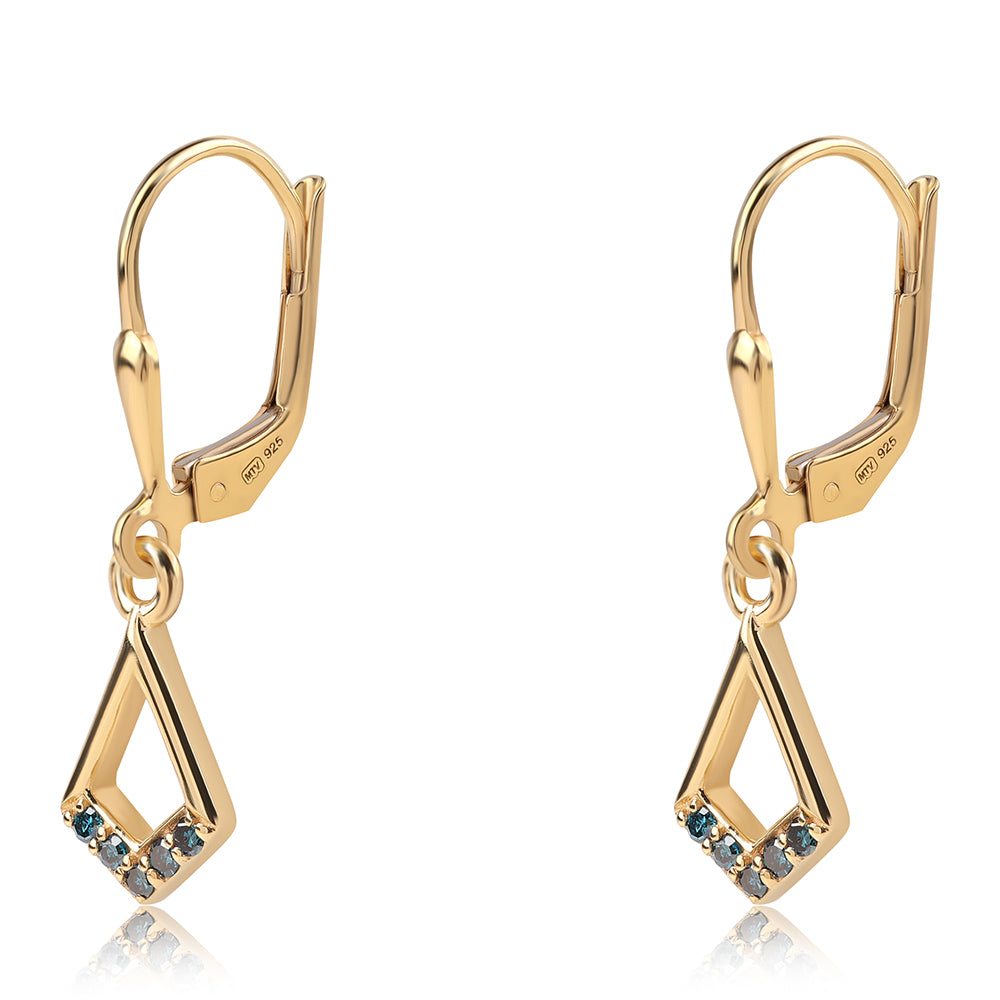 Cercei din Argint 925 Placat cu Aur ( 1.65 grame ) cu Diamant Albastru 0.1 Carate