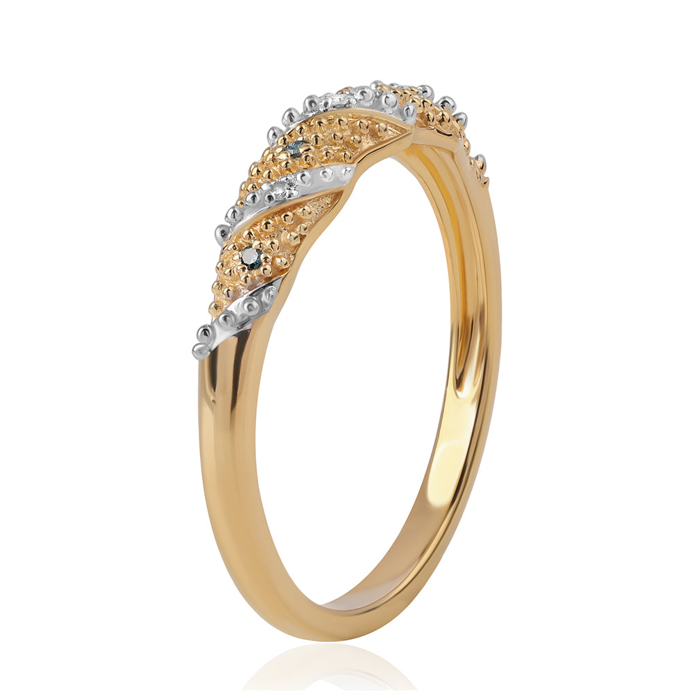 Inel din Argint 925 Placat cu Aur ( 2.18 grame ) cu Diamant Albastru și Diamant Alb 0.04 Carate