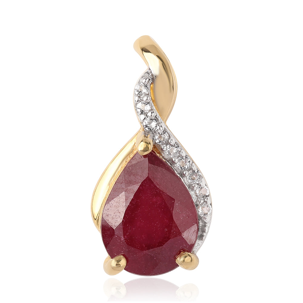 Pandantiv din Argint 925 Placat cu Aur ( 0.64 grame ) cu Rubin Mozambic și Topaz Alb 1.65 Carate