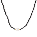 Colier din Argint 925 Placat cu Aur ( 0.94 grame ) cu Spinel Negru și Perlă de Apă Dulce Albă 38.05 Carate