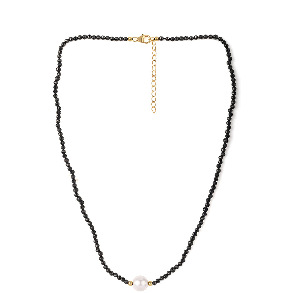 Colier din Argint 925 Placat cu Aur ( 0.94 grame ) cu Spinel Negru și Perlă de Apă Dulce Albă 38.05 Carate
