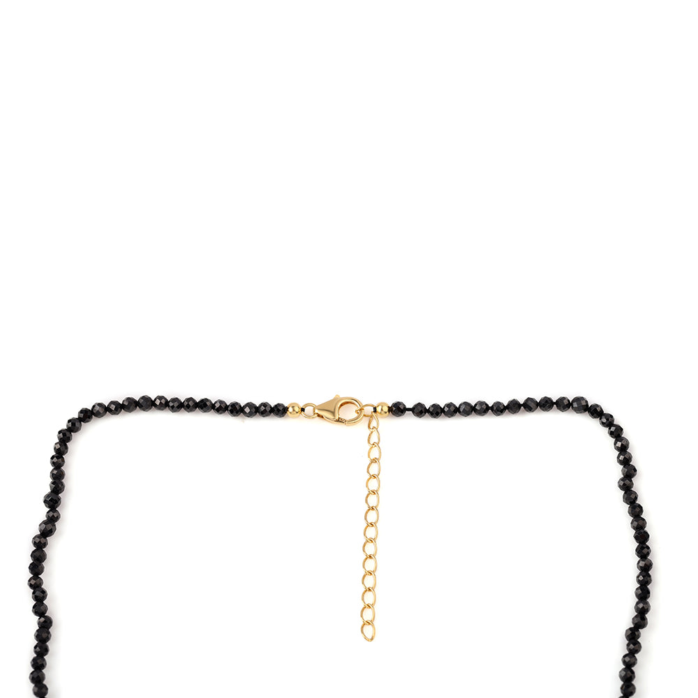 Colier din Argint 925 Placat cu Aur ( 0.94 grame ) cu Spinel Negru și Perlă de Apă Dulce Albă 38.05 Carate