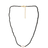 Colier din Argint 925 Placat cu Aur ( 0.94 grame ) cu Spinel Negru și Perlă de Apă Dulce Albă 38.05 Carate
