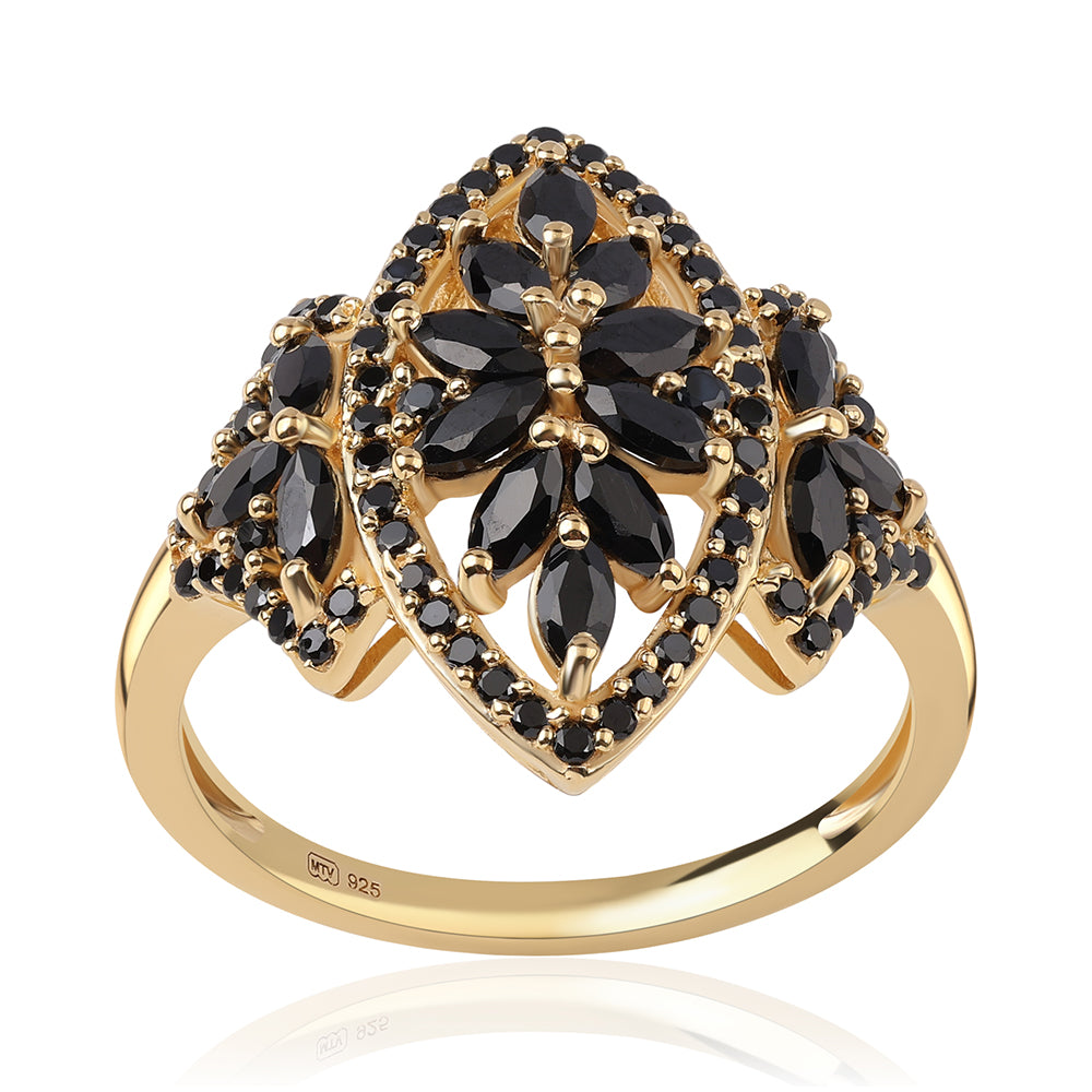 Inel din Argint 925 Placat cu Aur ( 3.73 grame ) cu Spinel Negru 1.98 Carate
