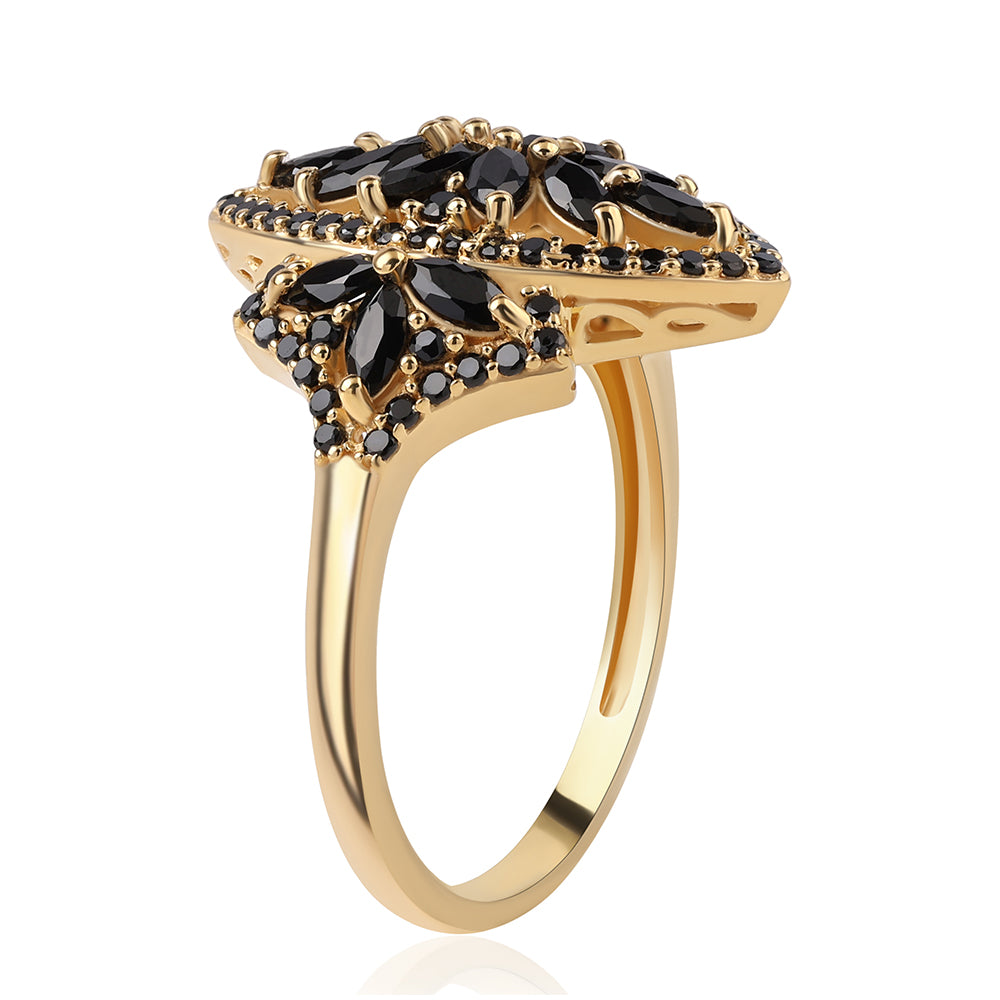 Inel din Argint 925 Placat cu Aur ( 3.73 grame ) cu Spinel Negru 1.98 Carate