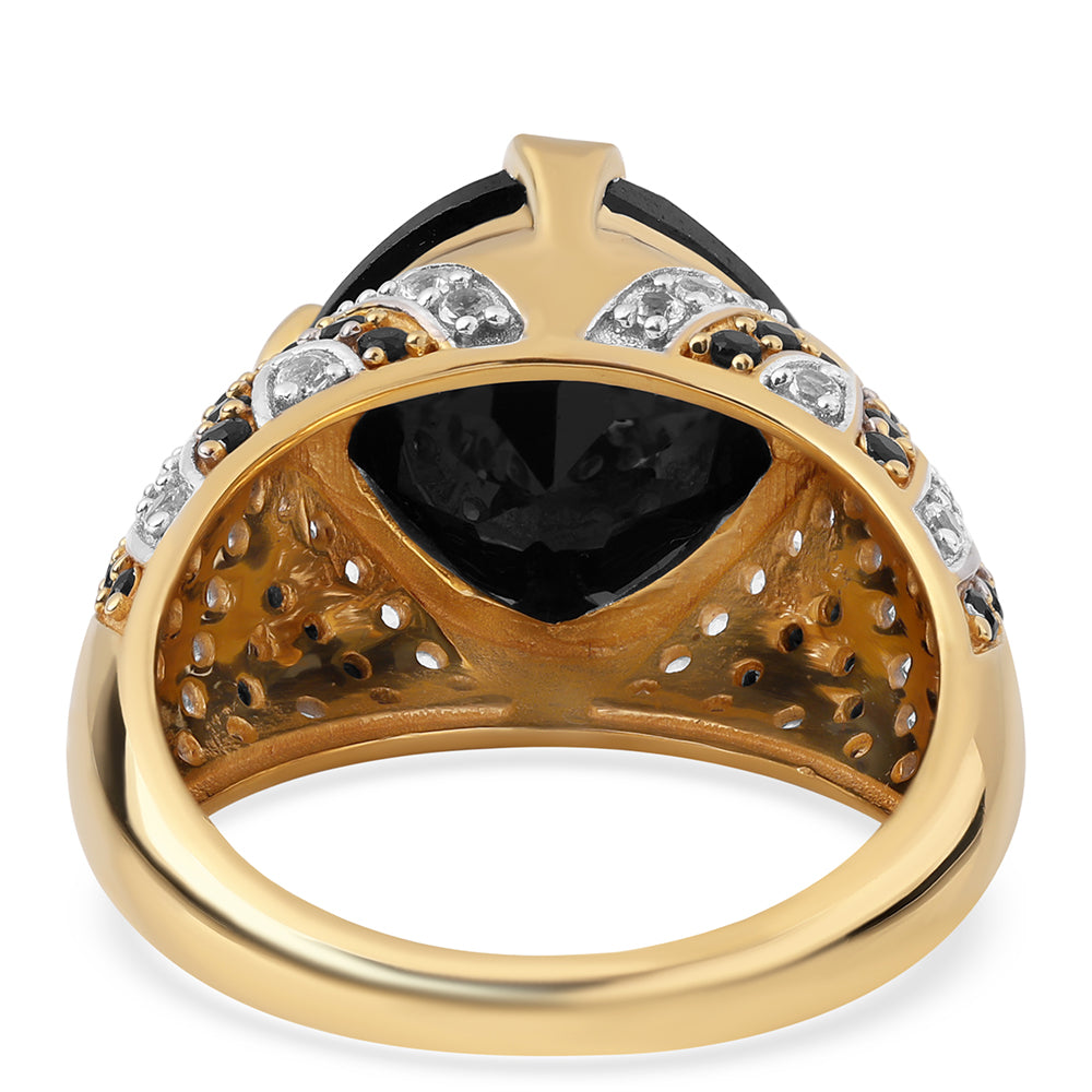 Inel din Argint 925 Placat cu Aur ( 6.15 grame ) cu Spinel Negru și Topaz Alb 9.72 Carate