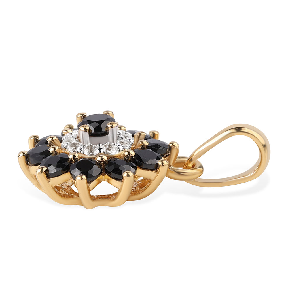 Pandantiv din Argint 925 Placat cu Aur ( 1.14 grame ) cu Spinel Negru și Topaz Alb 1.05 Carate