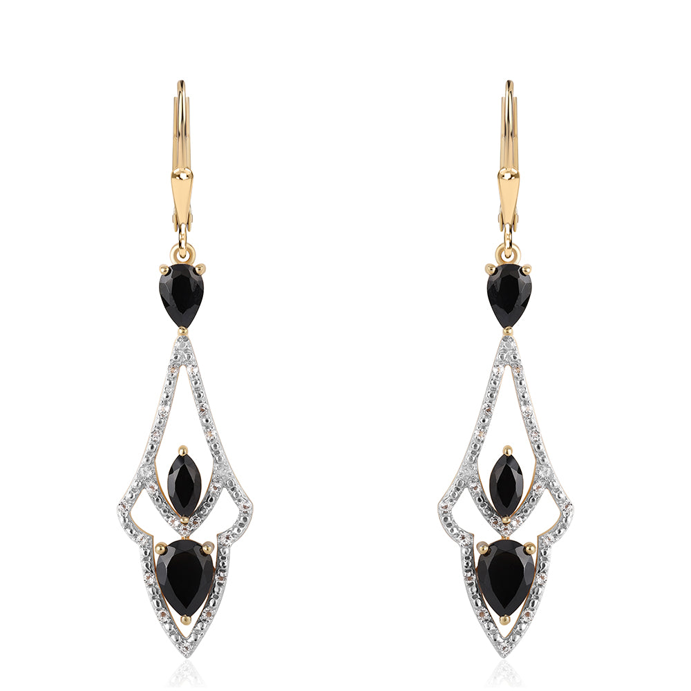 Cercei din Argint 925 Placat cu Aur ( 4.49 grame ) cu Spinel Negru și Topaz Alb 3.56 Carate