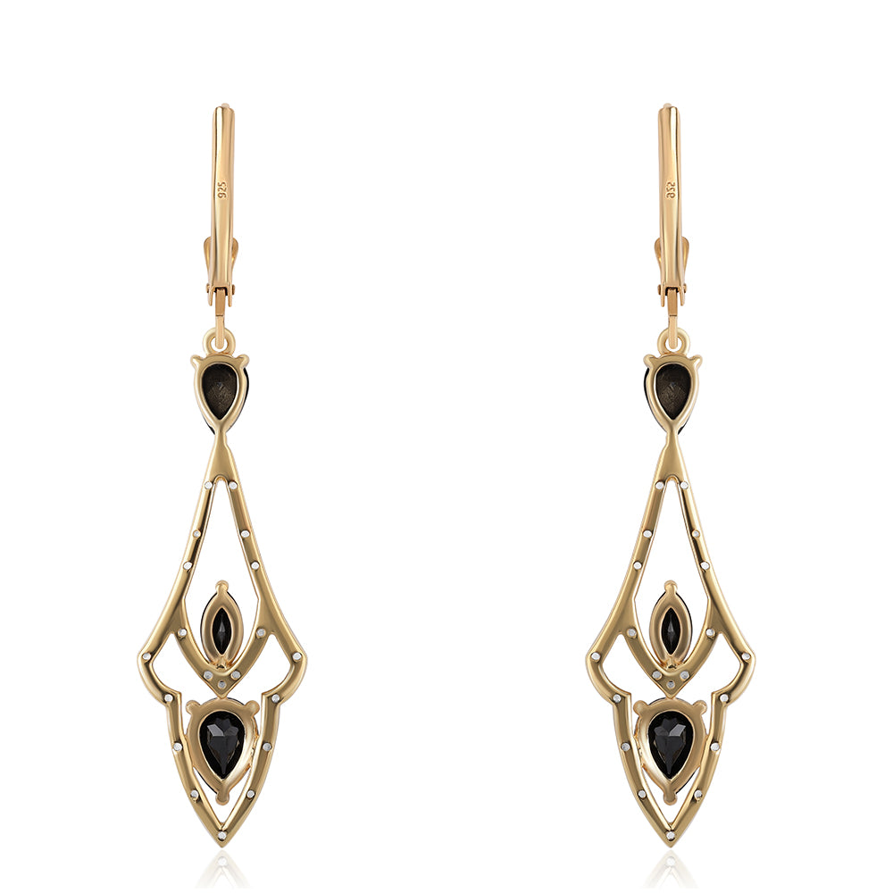 Cercei din Argint 925 Placat cu Aur ( 4.49 grame ) cu Spinel Negru și Topaz Alb 3.56 Carate