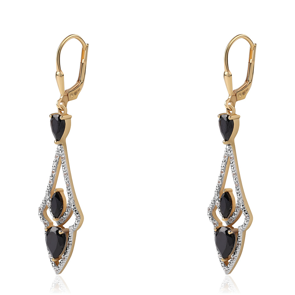 Cercei din Argint 925 Placat cu Aur ( 4.49 grame ) cu Spinel Negru și Topaz Alb 3.56 Carate