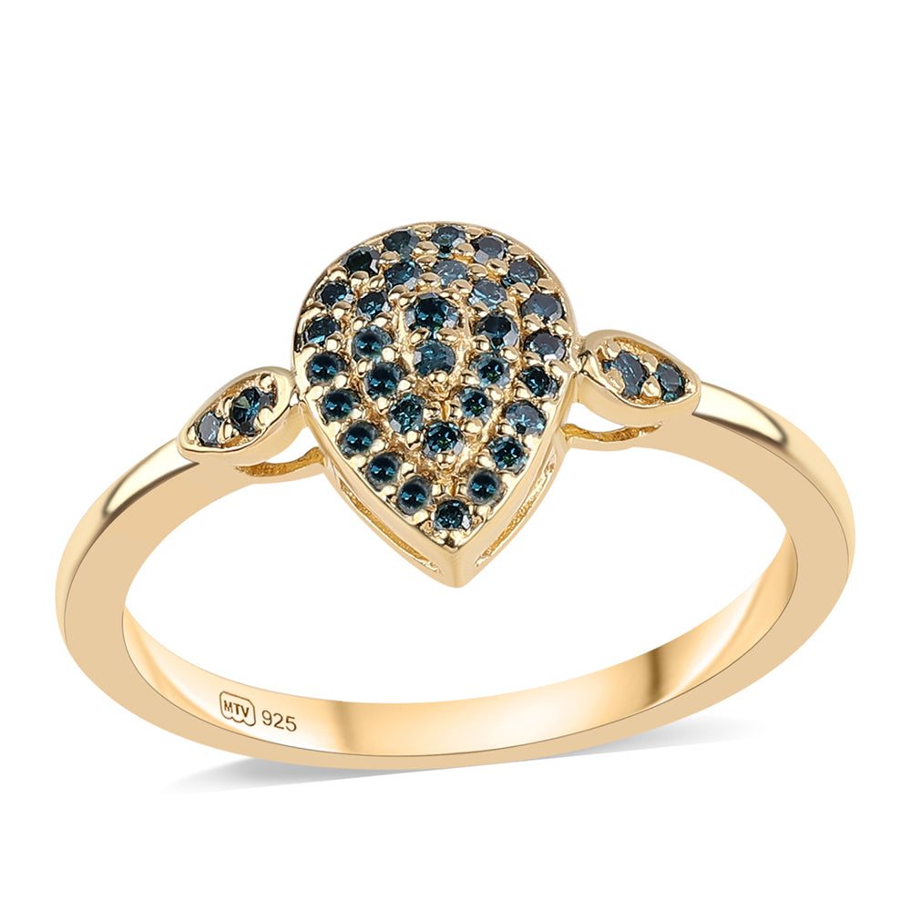 Inel din Argint 925 Placat cu Aur ( 1.76 grame ) cu Diamant Albastru 0.24 Carate