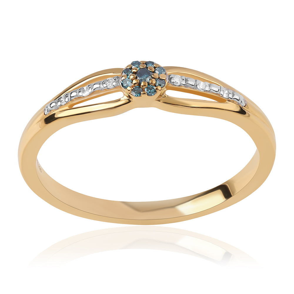 Inel din Argint 925 Placat cu Aur ( 1.9 grame ) cu Diamant Albastru și Diamant Alb 0.09 Carate