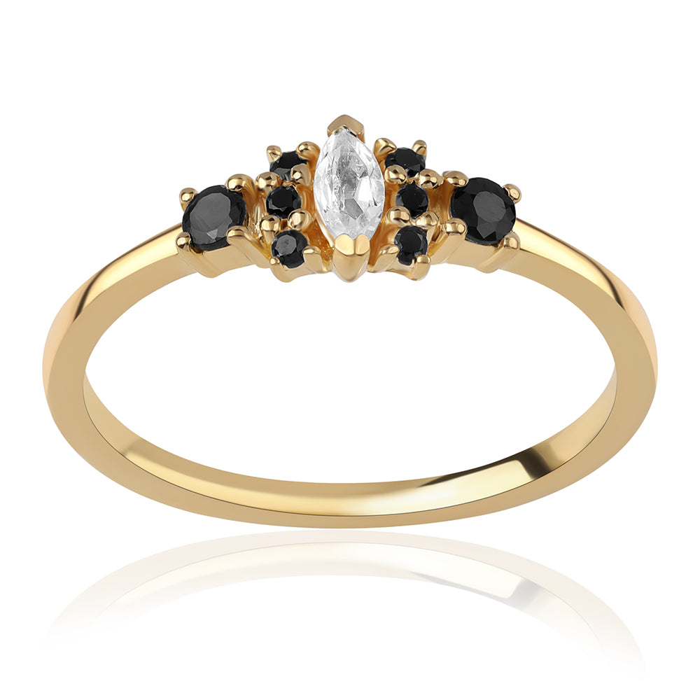 Inel din Argint 925 Placat cu Aur ( 1.82 grame ) cu Spinel Negru și Topaz Alb 0.42 Carate