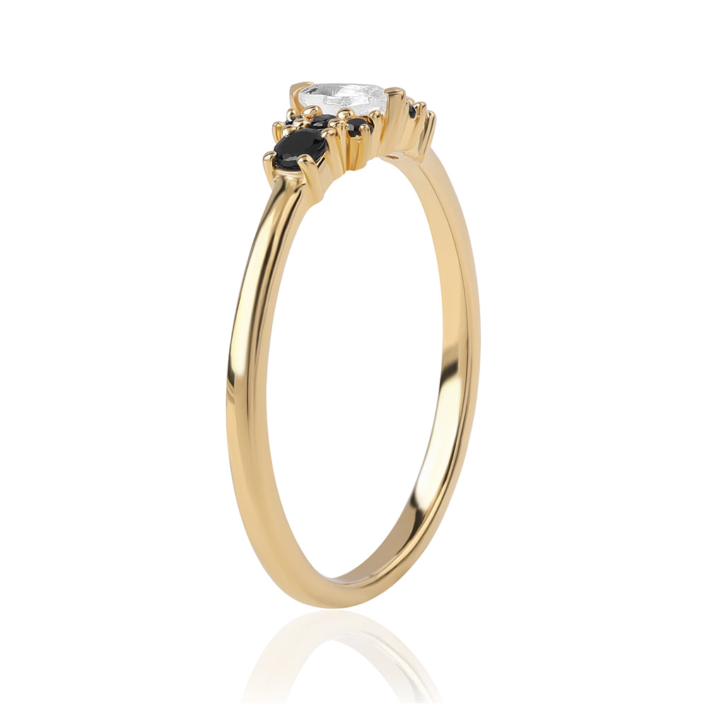 Inel din Argint 925 Placat cu Aur ( 1.82 grame ) cu Spinel Negru și Topaz Alb 0.42 Carate