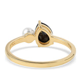 Inel din Argint 925 Placat cu Aur ( 1.94 grame ) cu Spinel Negru și Perlă de Apă Dulce Albă 1.85 Carate