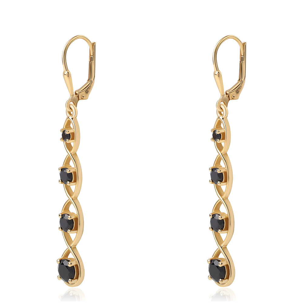 Cercei din Argint 925 Placat cu Aur ( 4.01 grame ) cu Spinel Negru 2.65 Carate