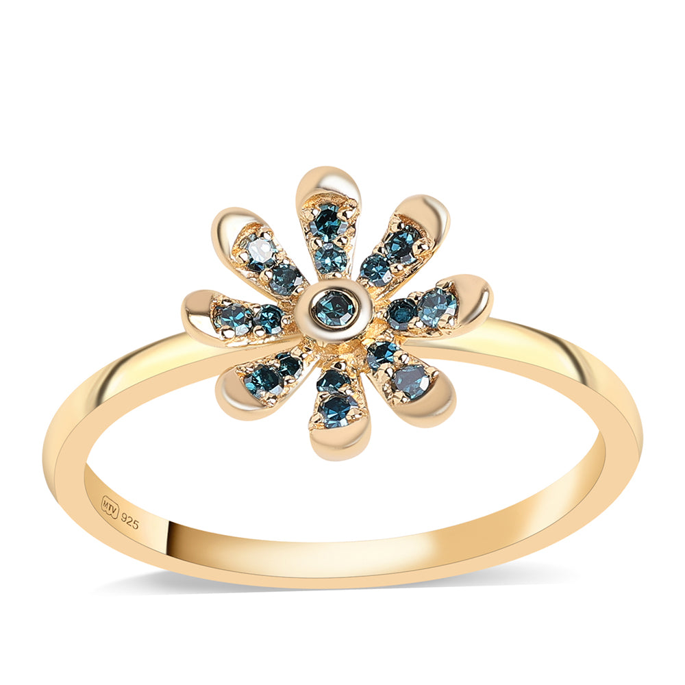 Inel din Argint 925 Placat cu Aur ( 1.88 grame ) cu Diamant Albastru 0.16 Carate