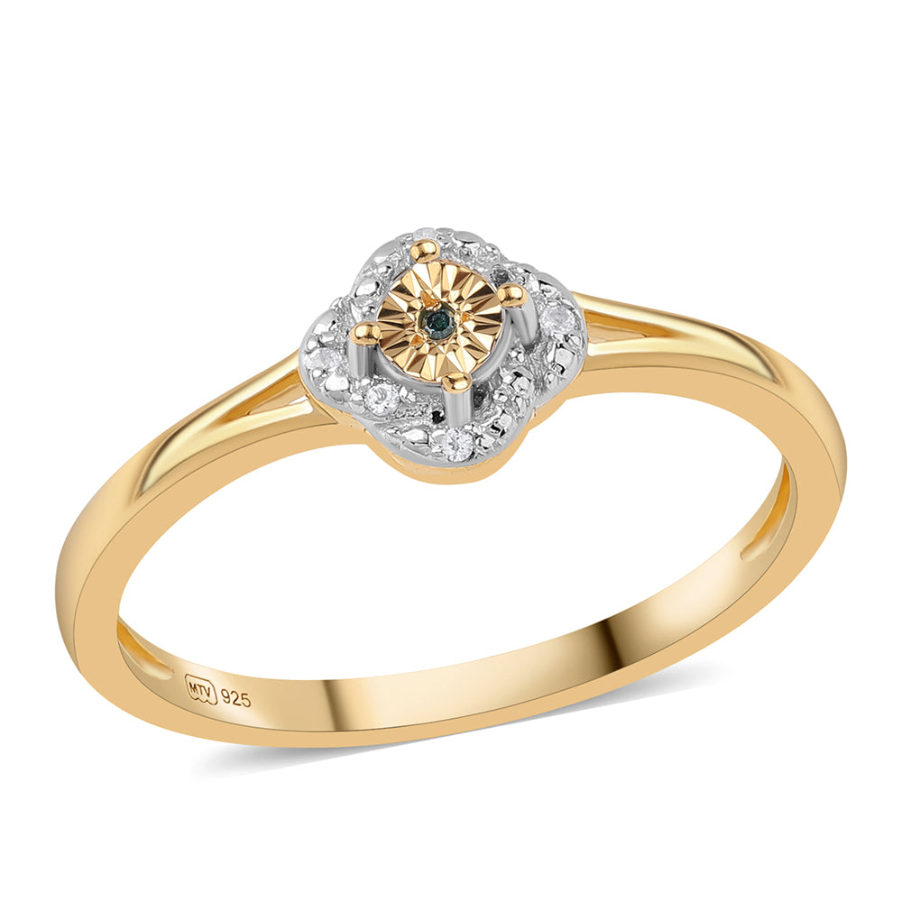 Set din Argint 925 Placat cu Aur ( 4.28 grame ) cu Diamant Albastru și Topaz Alb 0.17 Carate ( Cercei+Inel+Pandantiv )