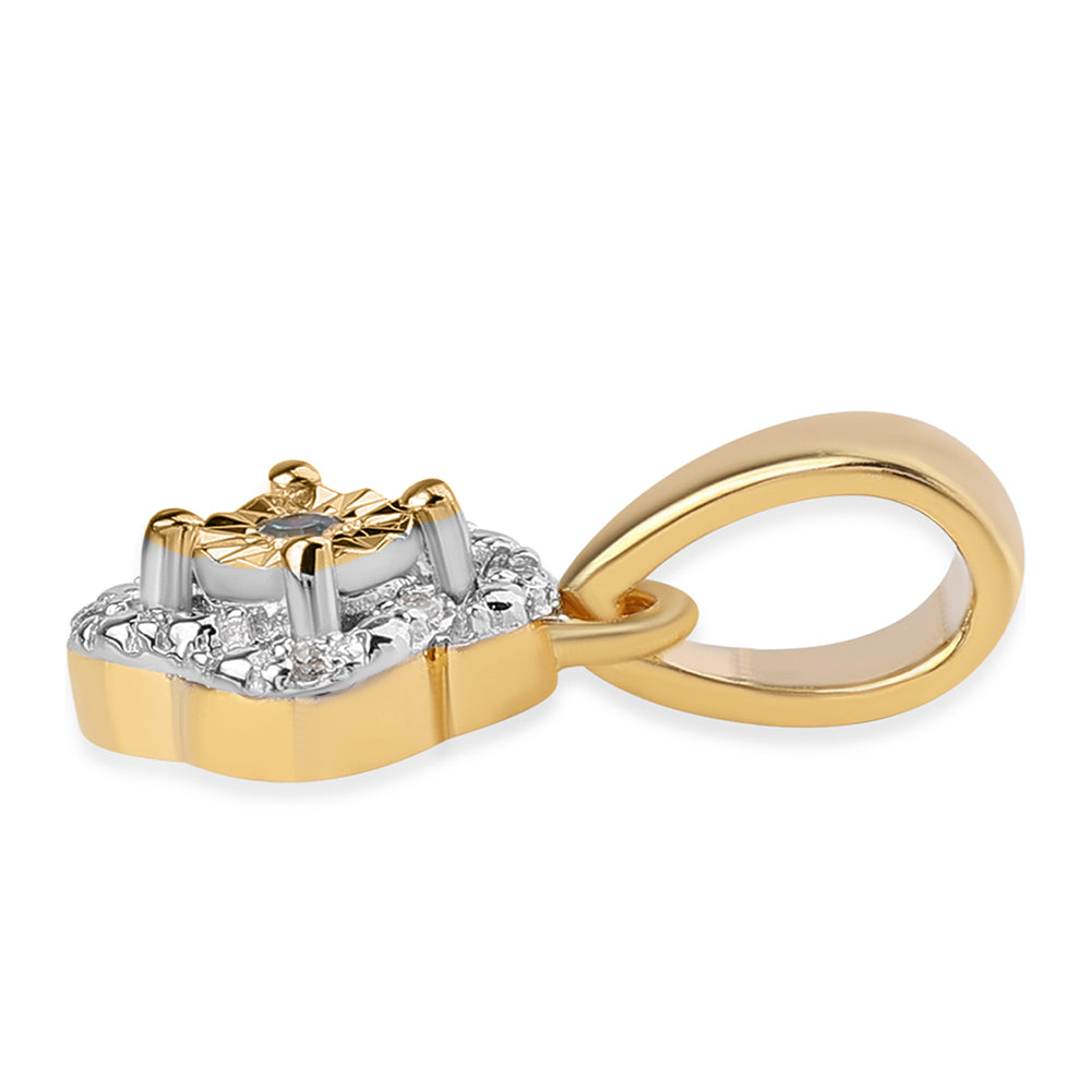 Set din Argint 925 Placat cu Aur ( 4.28 grame ) cu Diamant Albastru și Topaz Alb 0.17 Carate ( Cercei+Inel+Pandantiv )