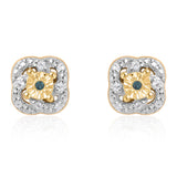 Set din Argint 925 Placat cu Aur ( 4.28 grame ) cu Diamant Albastru și Topaz Alb 0.17 Carate ( Cercei+Inel+Pandantiv )
