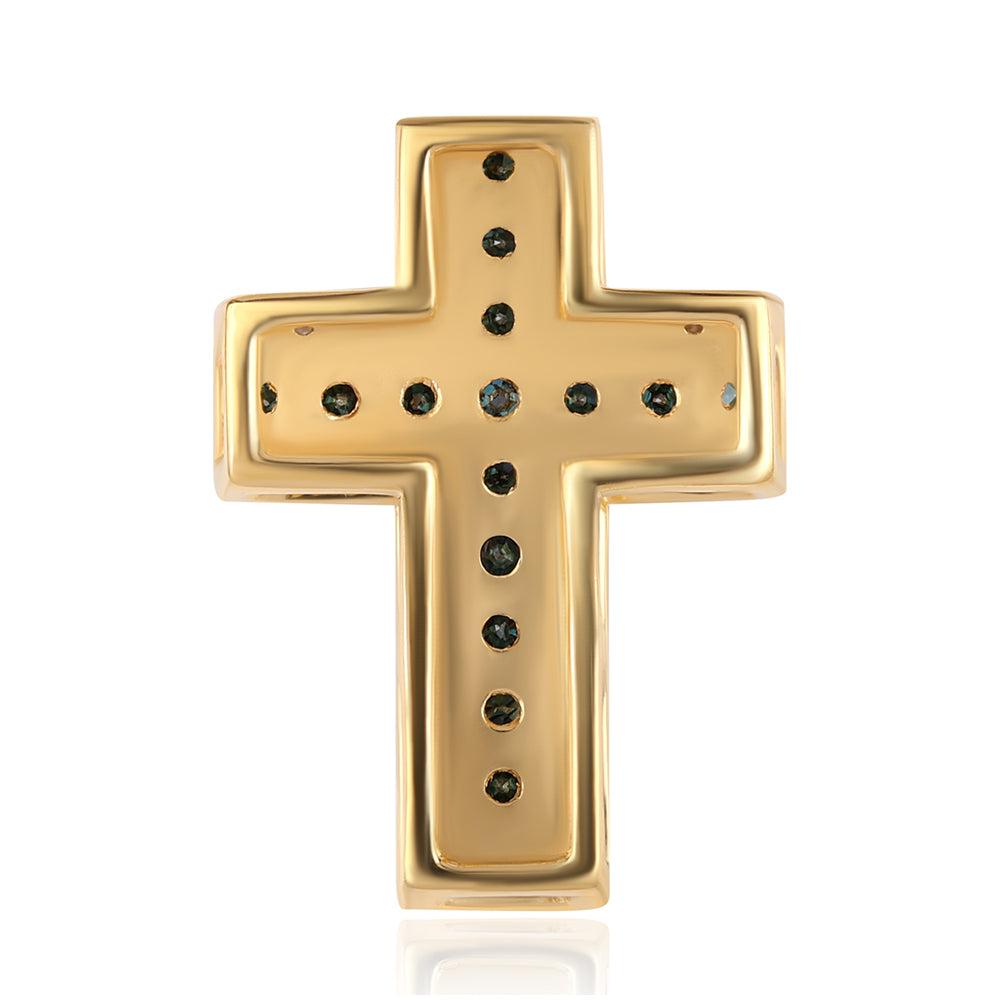 Cruce Pandantiv din Argint 925 Placat cu Aur ( 1.21 grame ) cu Diamant Albastru și Diamant Alb 0.43 Carate