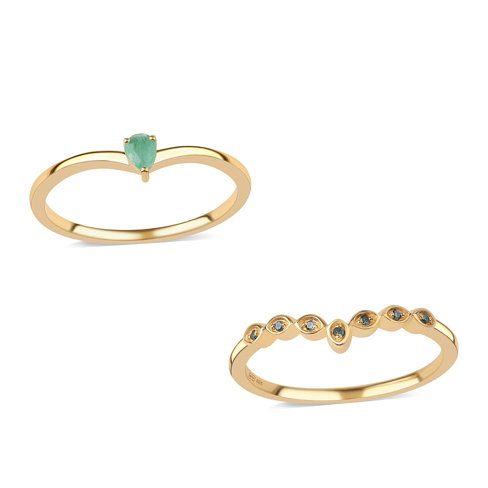 Set din Argint 925 Placat cu Aur ( 3.11 grame ) cu Diamant Albastru și Smarald Brazilian 0.26 Carate ( Inel )