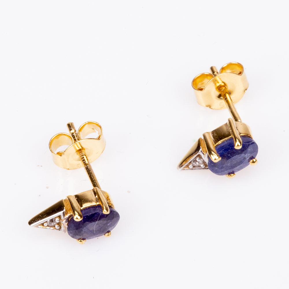 Cercei din Argint 925 Placat cu Aur ( 1.16 grame ) cu Safir Albastru Australian și Zircon Alb 1.28 Carate