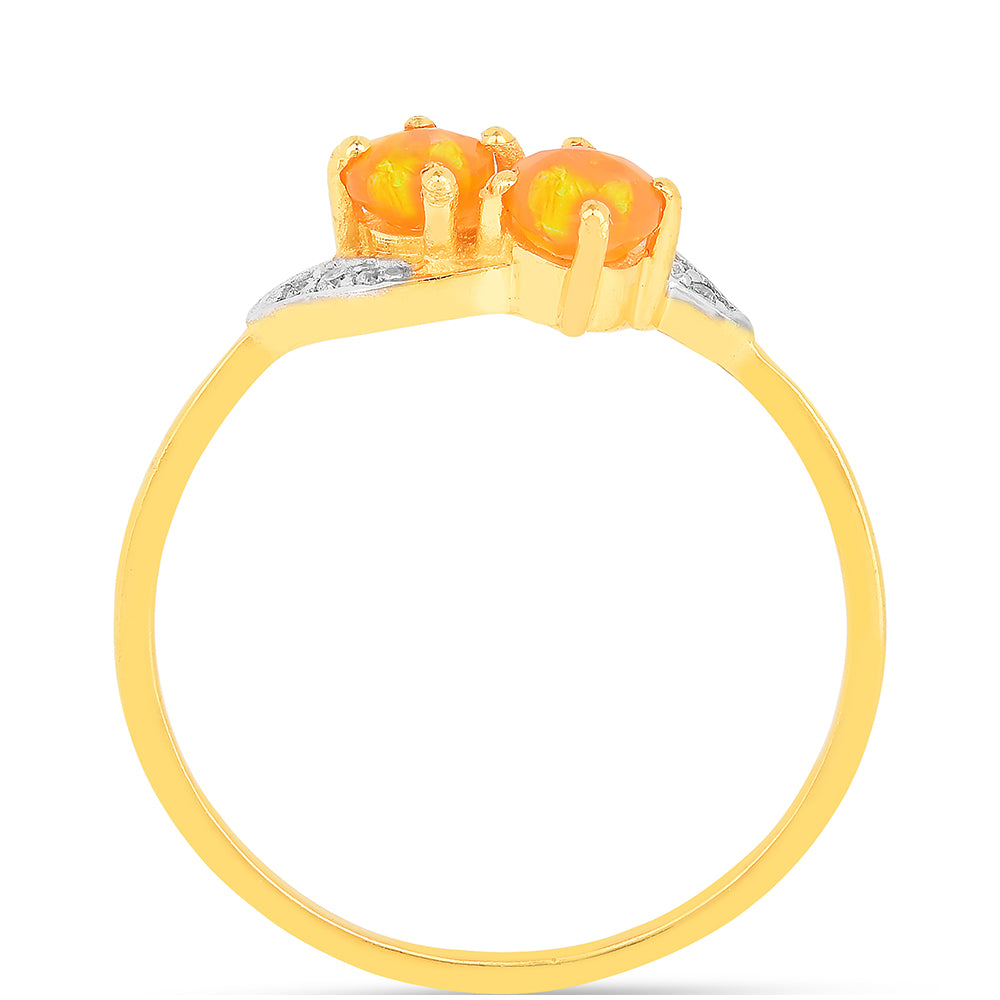 Inel din Argint 925 Placat cu Aur ( 1.26 grame ) cu Opal de Foc și Zircon Alb 0.38 Carate