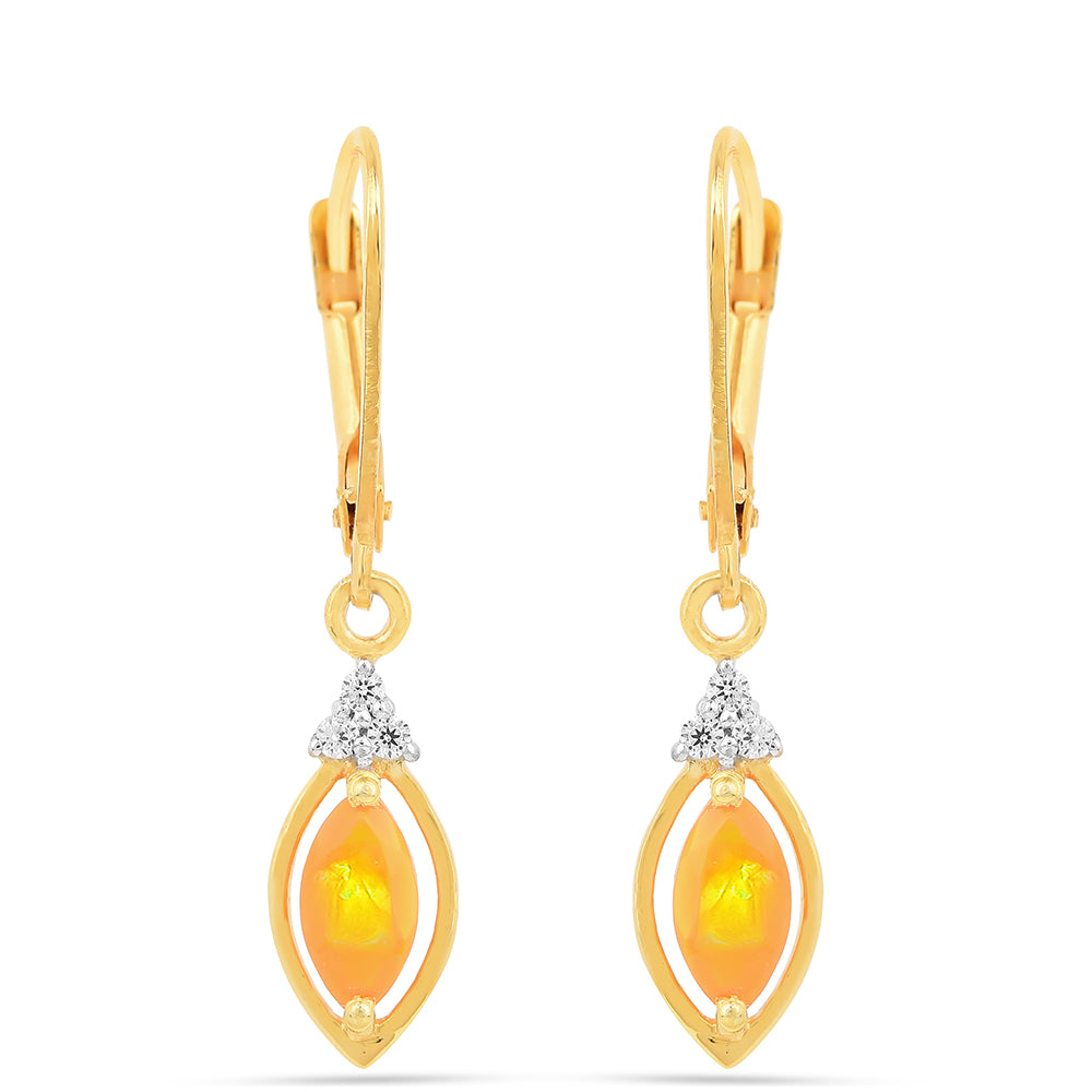Cercei din Argint 925 Placat cu Aur ( 1.84 grame ) cu Opal de Foc și Zircon Alb 0.74 Carate