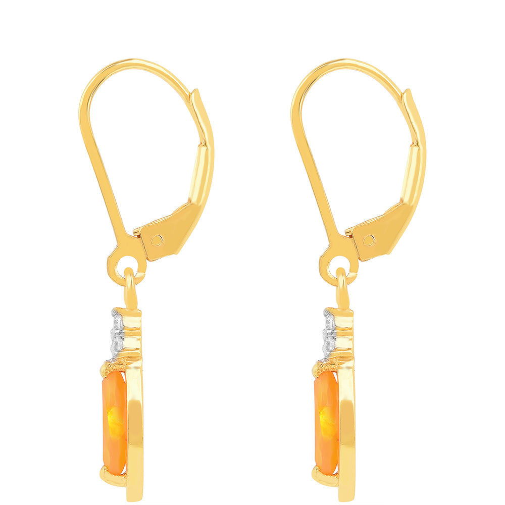 Cercei din Argint 925 Placat cu Aur ( 1.84 grame ) cu Opal de Foc și Zircon Alb 0.74 Carate