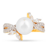 Inel din Argint 925 Placat cu Aur ( 2.68 grame ) cu Perlă de Apă Dulce Crem și Zircon Alb 4.45 Carate
