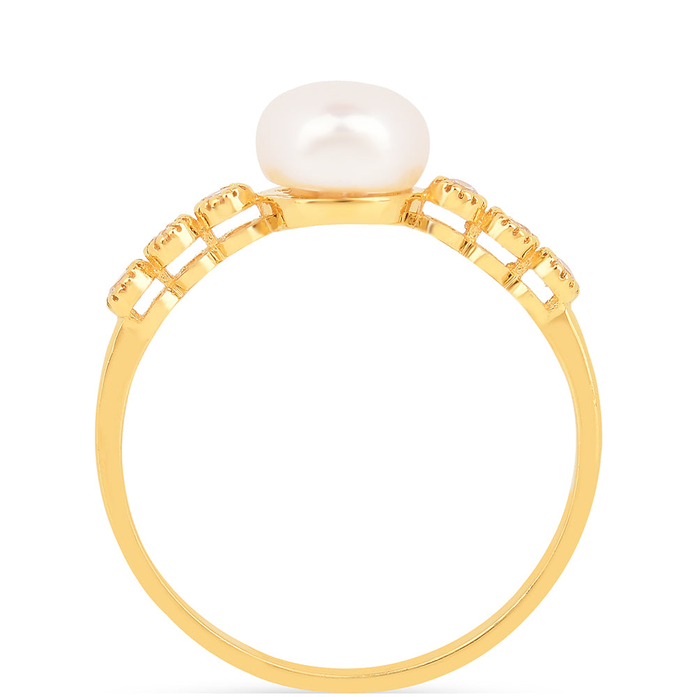 Inel din Argint 925 Placat cu Aur ( 1.57 grame ) cu Perlă de Apă Dulce Crem și Zircon Alb 2.49 Carate