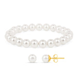 Set din Argint 925 Placat cu Aur ( 0.63 grame ) cu Perlă de Apă Dulce Crem 83.5 Carate ( Cercei+Brățară )