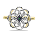 Inel din Argint 925 Placat cu Aur ( 3.41 grame ) cu Diamant Verde și Diamant Alb 0.09 Carate