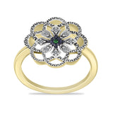 Inel din Argint 925 Placat cu Aur ( 3.41 grame ) cu Diamant Verde și Diamant Alb 0.09 Carate