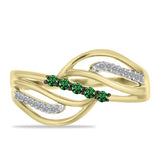 Inel din Argint 925 Placat cu Aur ( 3.14 grame ) cu Diamant Verde și Diamant Alb 0.24 Carate