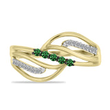 Inel din Argint 925 Placat cu Aur ( 3.14 grame ) cu Diamant Verde și Diamant Alb 0.24 Carate