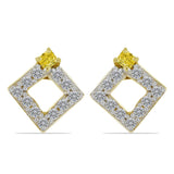 Cercei din Argint 925 Placat cu Aur ( 1.34 grame ) cu Diamant Galben și Zircon Alb Natural 0.31 Carate
