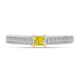 Inel din Argint 925 Placat cu Aur ( 2.4 grame ) cu Diamant Galben și Zircon Alb Natural 0.39 Carate
