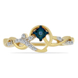 Inel din Argint 925 Placat cu Aur ( 2.23 grame ) cu Diamant Albastru și Zircon Alb 0.14 Carate