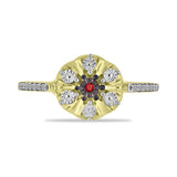 Inel din Argint 925 Placat cu Aur ( 3.67 grame ) cu Diamant Roșu și Zircon Alb 0.16 Carate