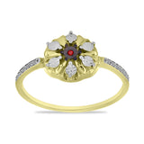 Inel din Argint 925 Placat cu Aur ( 3.67 grame ) cu Diamant Roșu și Zircon Alb 0.16 Carate