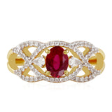 Inel din Argint 925 Placat cu Aur ( 3.41 grame ) cu Rubin Thailandez și Topaz Alb 3.11 Carate