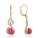 Cercei din Argint 925 Placat cu Aur ( 2.99 grame ) cu Perlă de apă dulce roșie și Topaz Alb 7.85 Carate